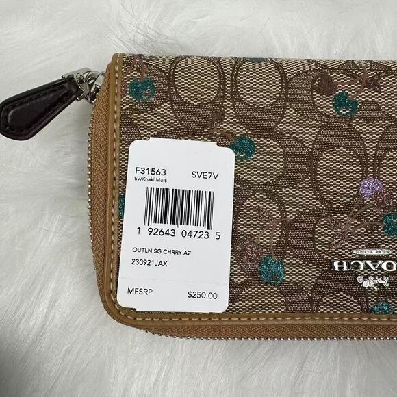 Coach Accordion Zip Wallet In Signature Jacquard With Cherry Print F31563 Khaki - Picture 4 of 4